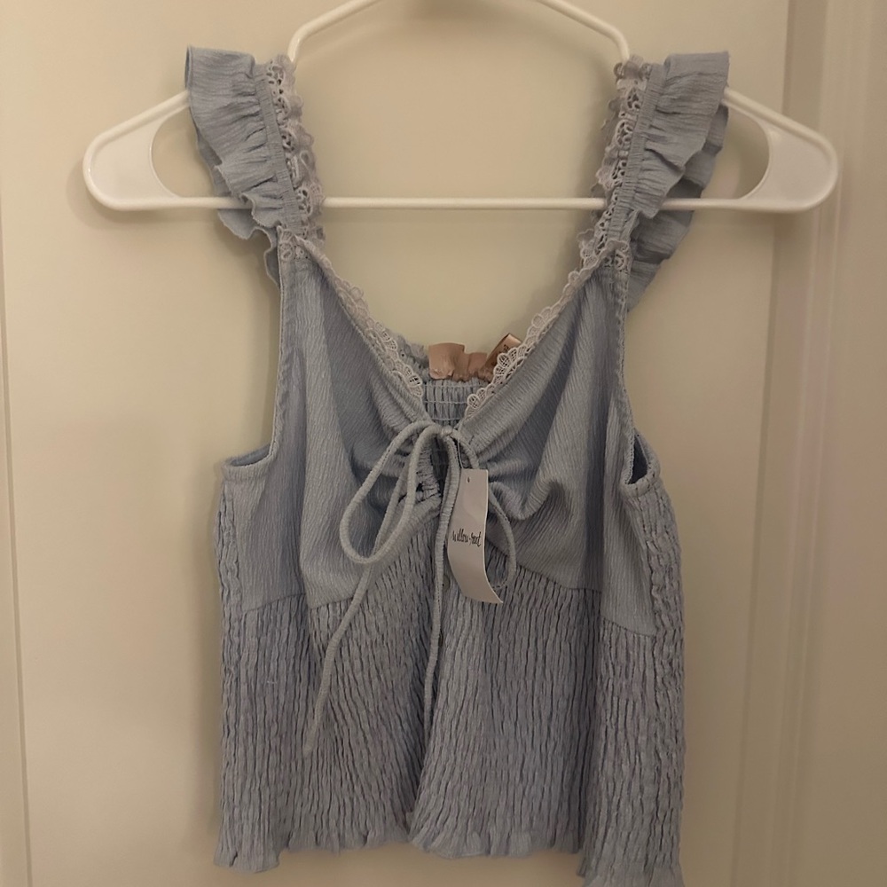 Elegant Sky Blue Ruffled Blouse